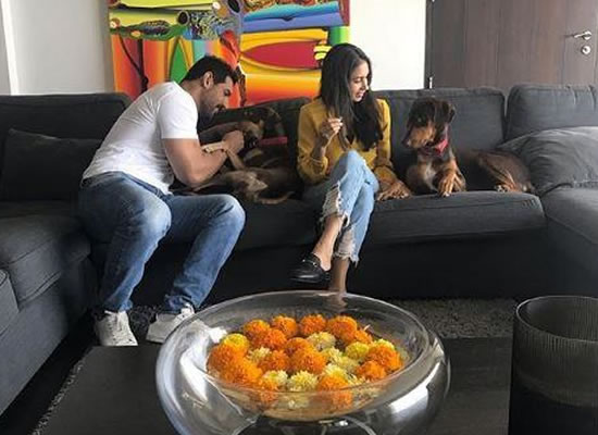 John Abraham and wife Priya Runchal celebrate Diwali with their pooches! John Abraham and wife Priya Runchal celebrate Diwali with their pooches!