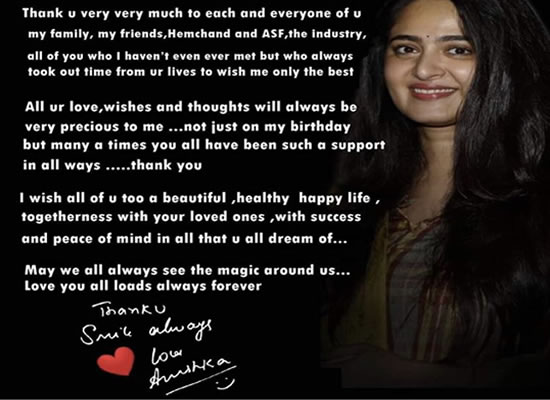 Anushka Shetty thanks everybody for birthday wishes!