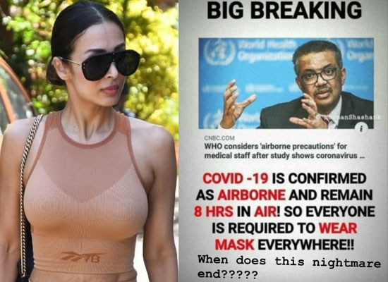 Malaika Arora to react strongly to reports of COVID 19 being airborne!