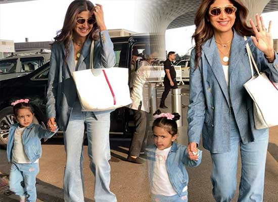 Shilpa Shetty and daughter Samisha twin in denim-on-denim outfits at airport!