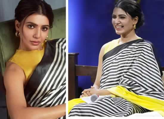 Samantha's desi stylish avatar in yellow and black stripes saree!